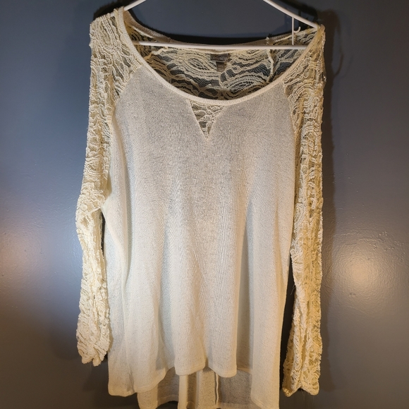 Vanity Sweaters - Vanity ivory long sleeve blouse with lacey sleeves